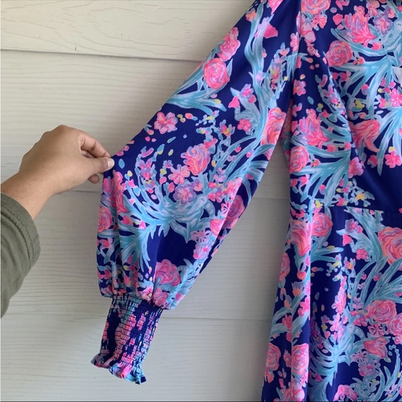 Lilly Pulitzer Floral multicolor Rosie Dress size 6 Long bishop sleeves Lined - Picture 6 of 14